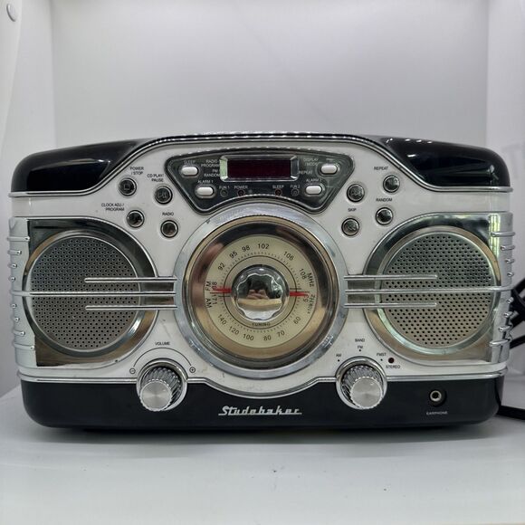 Studebaker SB2103BW Retro AM/FM CD Clock Radio Black Chrome Vintage Style Tested - Picture 1 of 12